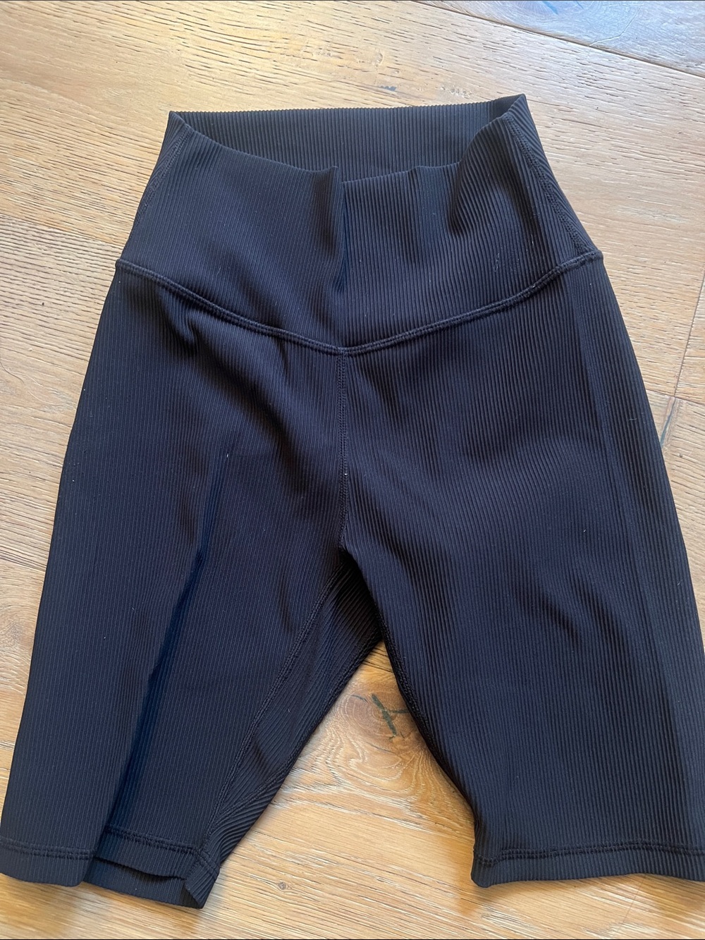 ZYIA Black Ribbed High-Waist Athletic Bike Shorts